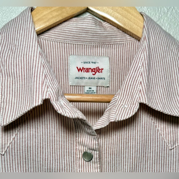 Wrangler Western Snap Shirt Women’s M Red Pinstripe Cotton Cowboy Top - Picture 6 of 11